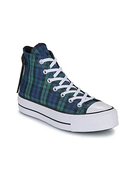 Superge Converse Chuck Taylor All Star s karirastim vzorcem s platformo bela