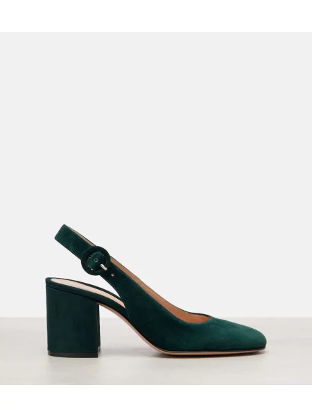 Pantofi cu toc Gianvito Rossi din piele de căprioară slingback verde