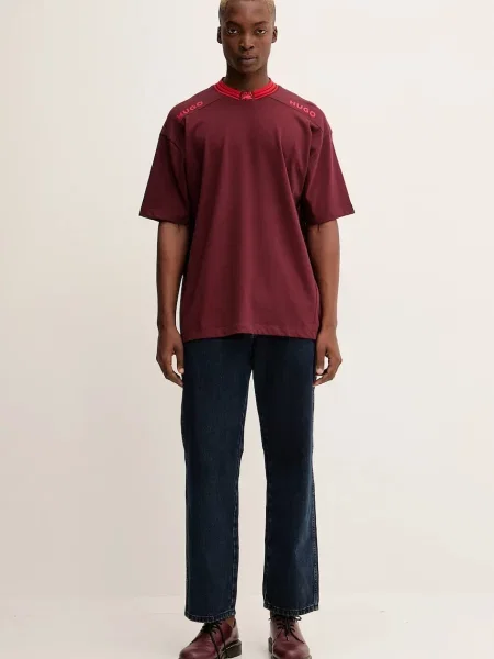 Majica HUGO s tiskom bordo