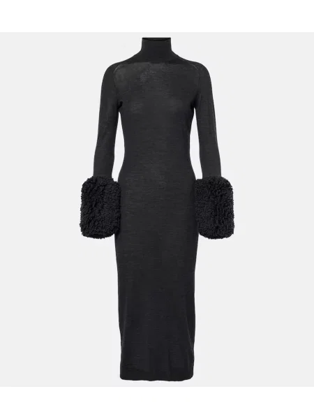 Rochie midi Alaïa de lână până la genunchi de costum negru