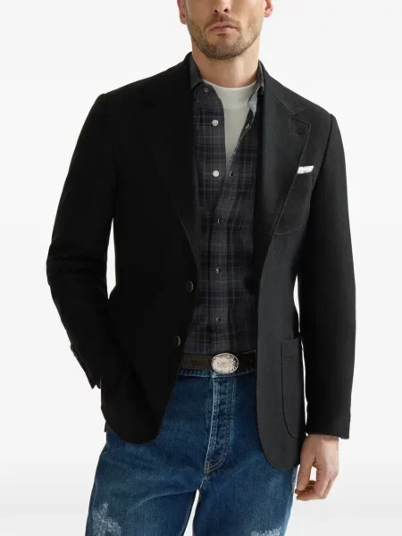 Μπλέιζερ Brunello Cucinelli κασμίρ τσέπες patch μαύρο
