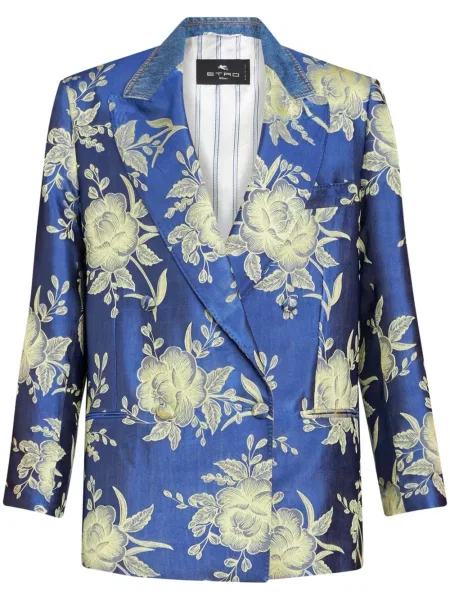 Sacou Etro cu model floral din jacard albastru