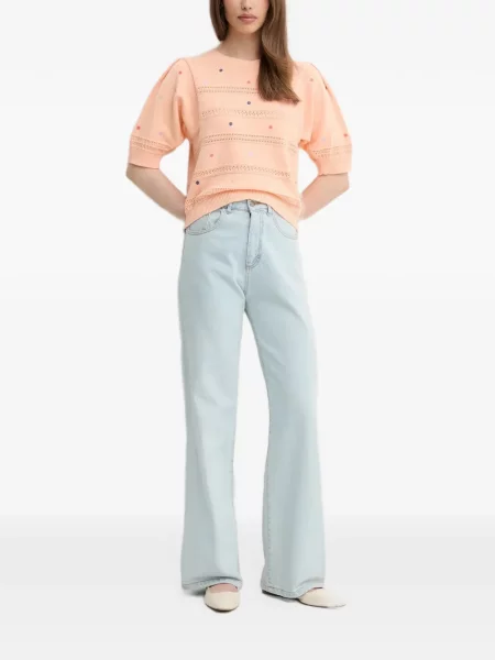 Pulover Benetton cu broderie portocaliu