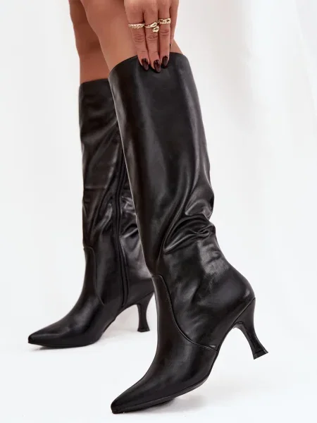 Botine Boto din piele cu toc înalt negru