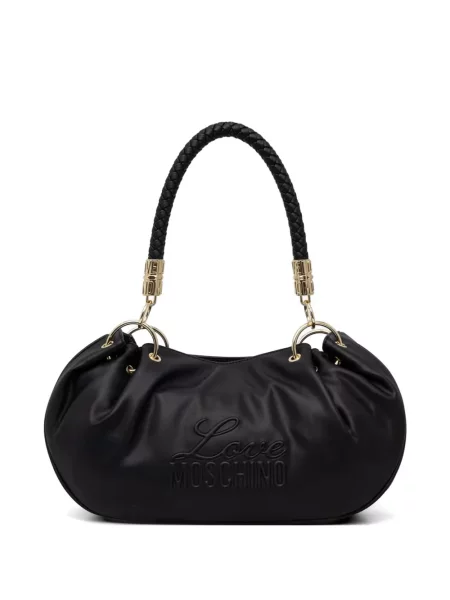 Geantă shopper Love Moschino țesută cu autograf negru