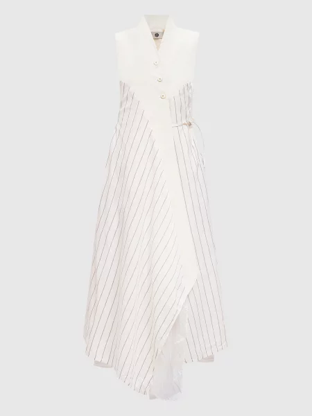 Сукня-сорочка з шовком в смужку Marc Le Bihan бежева