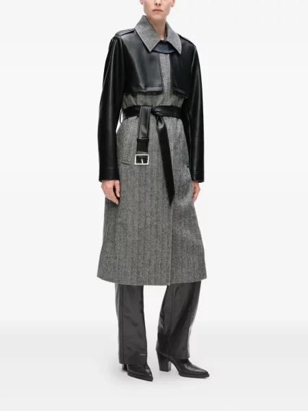 Cu centură palton Karl Lagerfeld cu model herringbone negru