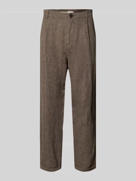 Spodnie materiałowe o kroju relaxed fit z mieszanki lnu i bawełny model RON' Selected Homme
