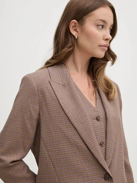 La Petite Française marynarka z domieszką wełny PFVAILLANTE jednorzędowa wzorzysta PFVAILLANTE beżowy