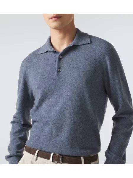 Tricou polo Agnona din cașmir albastru