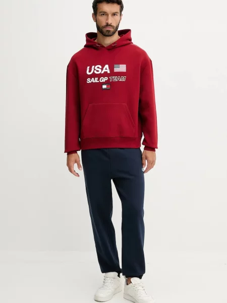 Tommy Hilfiger bluza x SAIL GP z kapturem z nadrukiem czerwony