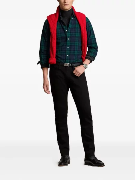 Кожена карирана поло тениска Polo Ralph Lauren бродирана бяло
