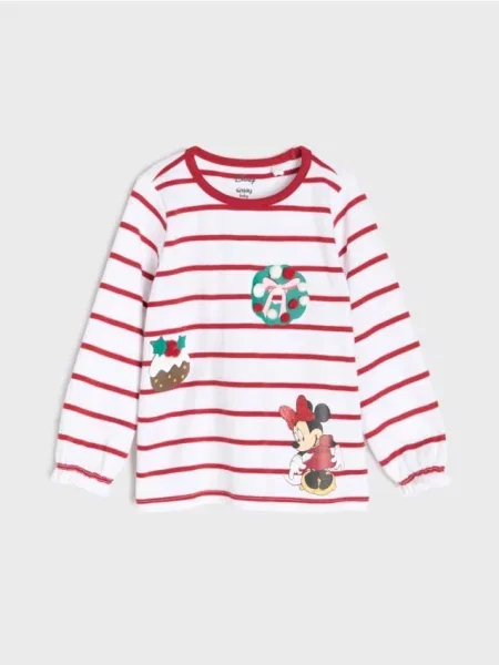 Sinsay tričko s vánočním motivem Minnie Mouse krémová
