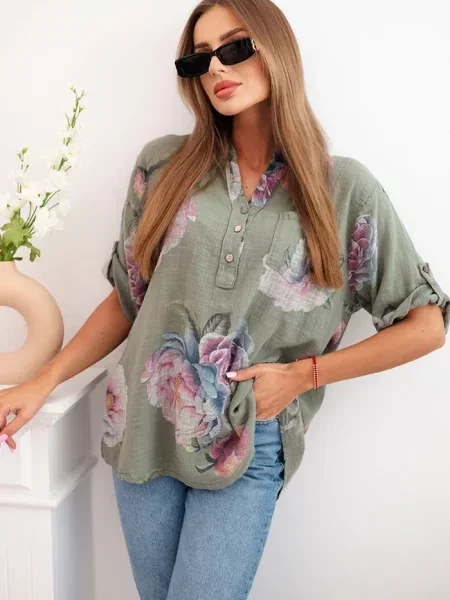 Bluza Kesi Włoski s cvjetnim printom kaki