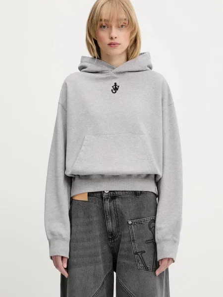 JW Anderson hanorac de Anchor Embroidery Cropped cu glugă uni gri