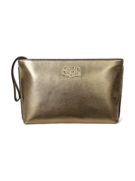 Кожена козметична чанта Lauren Ralph Lauren златисто
