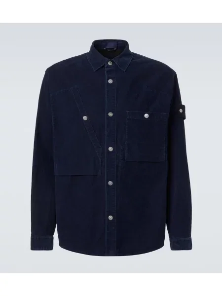 Manšestrová košile Stone Island s kamínky modrá
