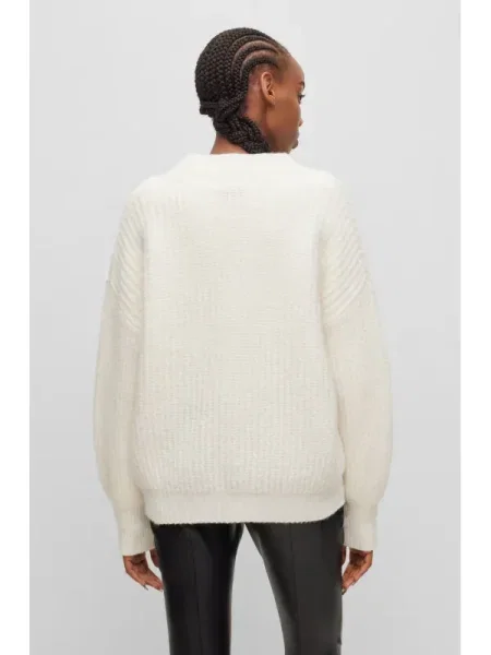 HUGO De lână pulover Sesamia | Oversize fit alb