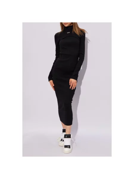 Sukienka midi Off-white garniturowa prążkowana do kolan biała
