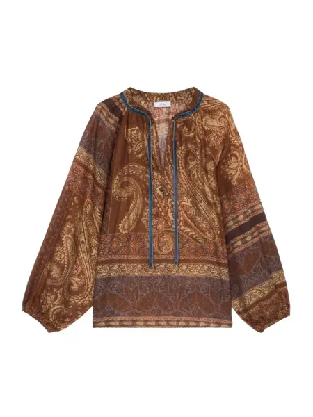 Bluzka Oltre z kokardką brązowa