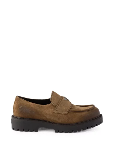 Pantofi loafer Prada din piele de căprioară maro