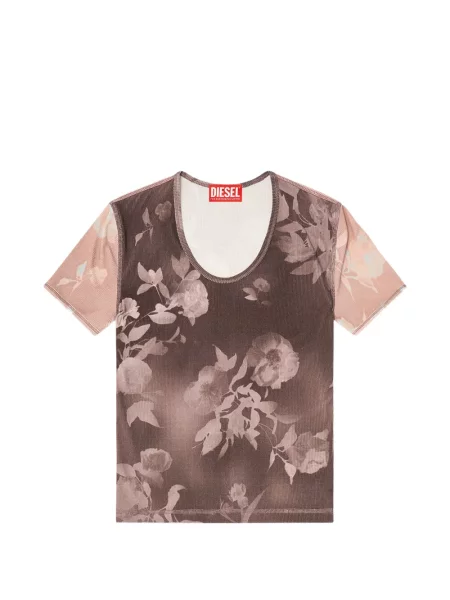 Top Diesel cu model floral cu imagine din jerseu maro