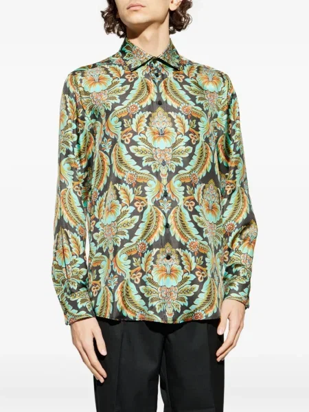 Cămașă Etro de mătase cu imagine cu model paisley verde