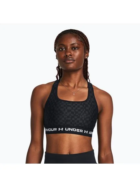 Фитнес сутиен Under Armour Crossback Mid Print black/castlerock/white бяло