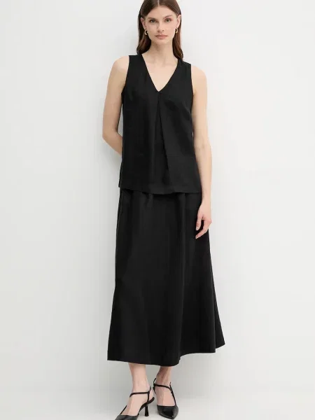 Льняна блузка United Colors of Benetton однотонна чорний