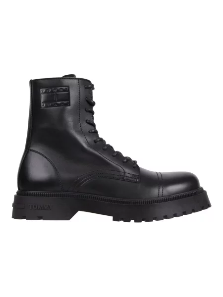 Botki Tommy Jeans skórzane z logo czarne