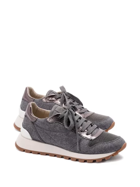 Sneakerși Brunello Cucinelli cu șireturi din dantelă gri