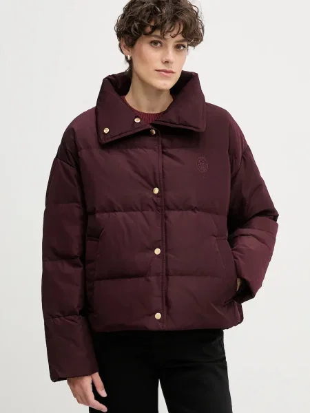 Пухено яке Tommy Hilfiger зимен модел с уголемена кройка бордо