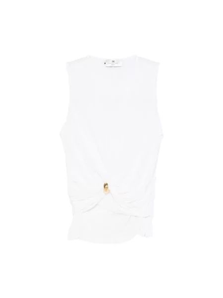 Top Elisabetta Franchi bez rękawów z falbankami biały