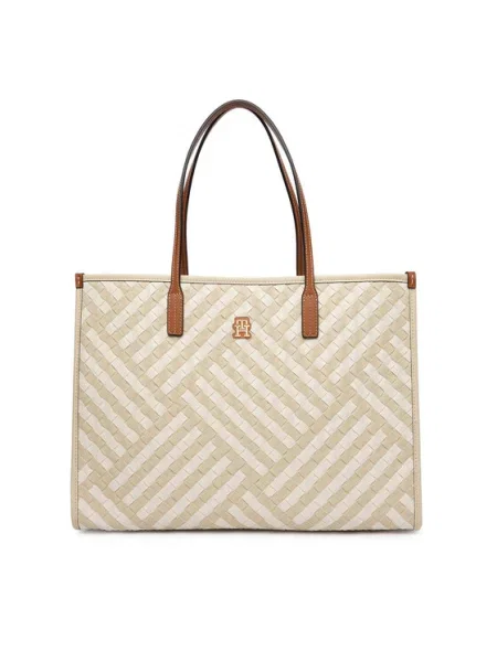 Tommy Hilfiger Geantă shopper TH CITY cu adaos de piele alb