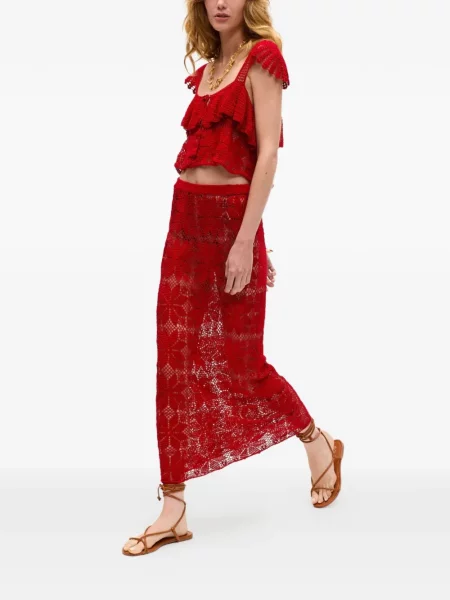 Fusta maxi Carolina K cu model floral roșu
