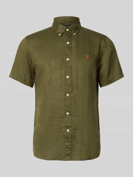 Ralph Lauren Koszule Mężczyzna Zielony L Len Custom FIT Linen Shirt Olive Green oliwkowa