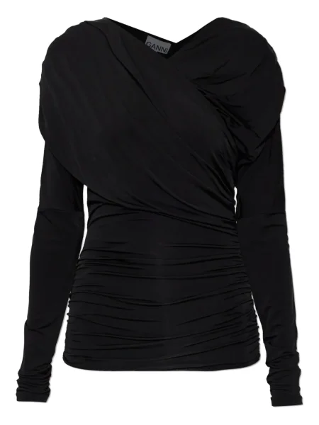 Top Ganni drapat lung negru