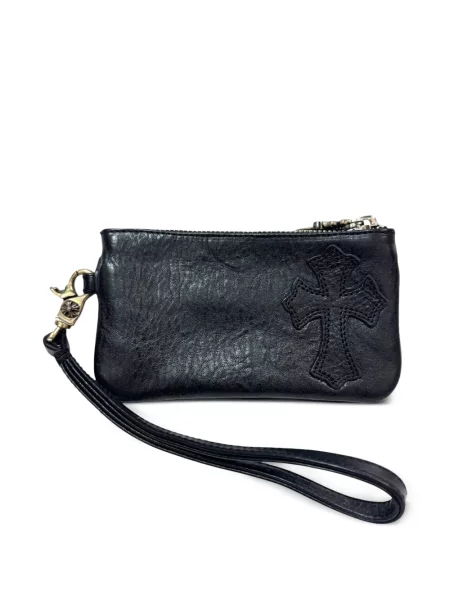 Bőr szív mintás pénztárca Chrome Hearts fekete