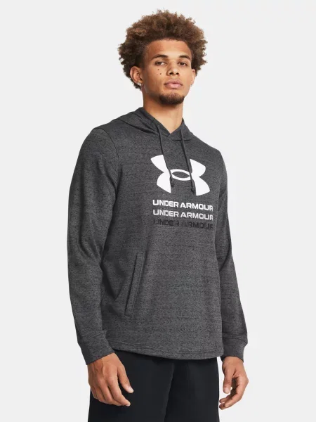 Хавлиени суичър с качулка Under Armour с качулка сиво