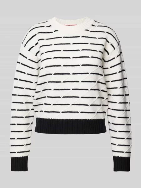 Sweter z dzianiny z prążkowanymi wykończeniami model ‘ROLF’ Max Mara Studio biały
