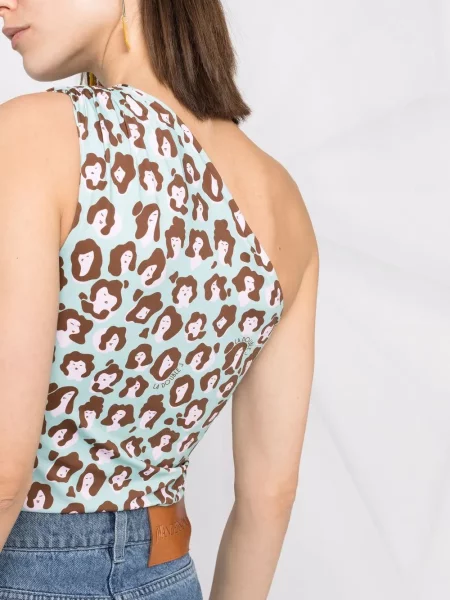 Top La Doublej cu imagine cu model leopard cu un umăr gol