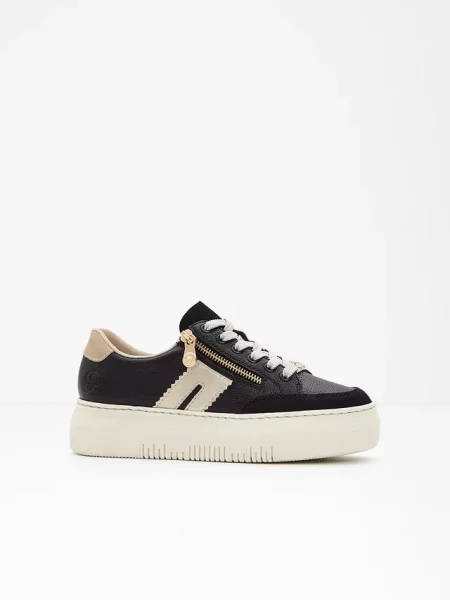 Sneakersy Rieker na platformie skórzane czarne