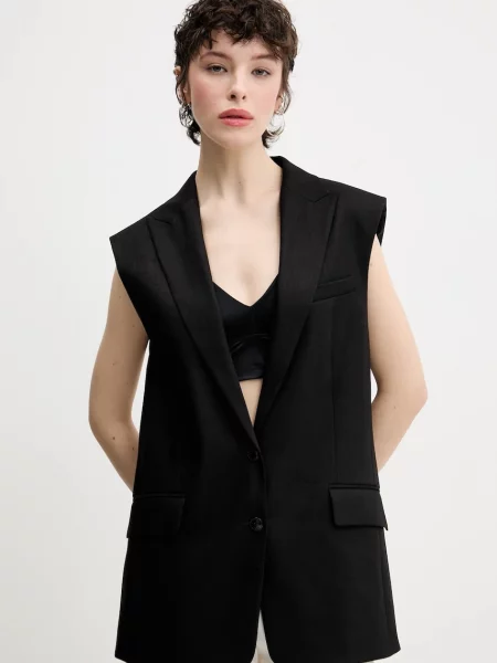 HUGO vestă de in un singur rand de negru