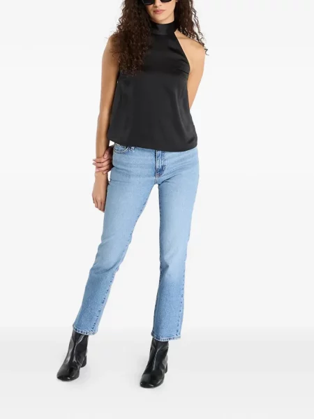 Top Samsøe Samsøe din satin cu gât halter negru