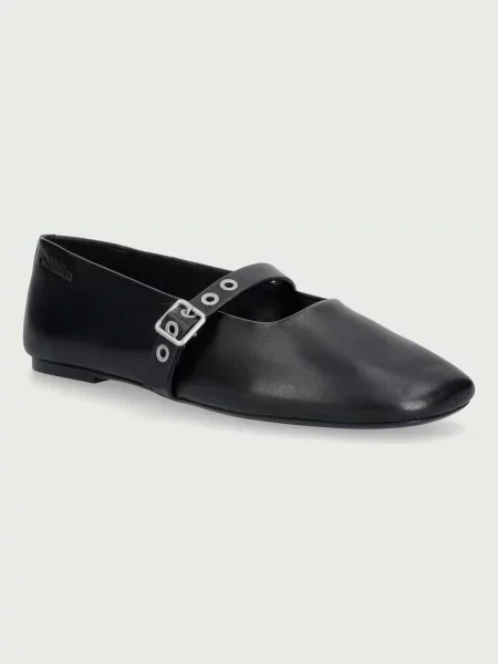 Calvin Klein baleriny skórzane OBL BALLERINA MJ BUCKLE LTH czarne