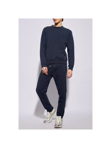 Woolrich bluza Logo Script Crewneck granatowy gładka niebieska
