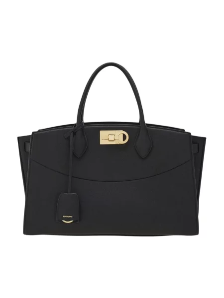 Duża torebka skórzana Ferragamo zamszowa czarna