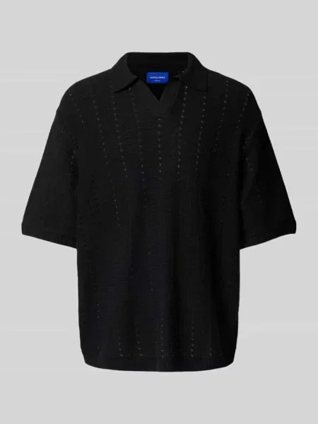 Koszulka polo o kroju relaxed fit z ażurowym wzorem model ‘PAROS’ Jack & Jones czarne