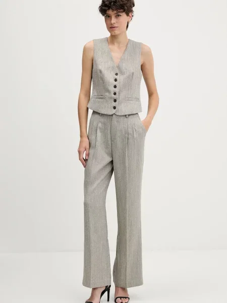 Pedro del Hierro spodnie szerokie high waist beżowy