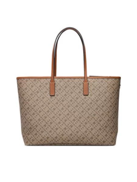 Rankinė Tommy Hilfiger Th Monoplay Leather Tote Šviesiai smėlinė žalia